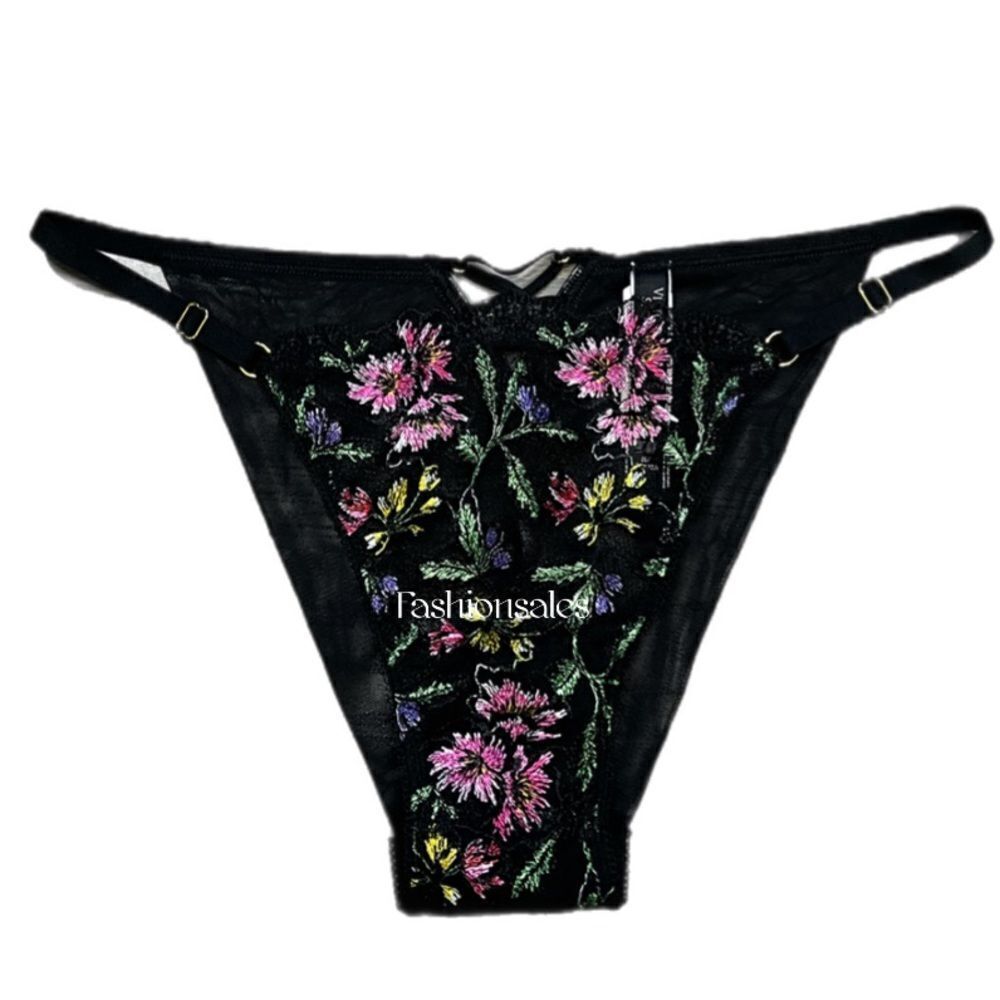 Victorias Secret Very Sexy Sheer Embroidered Mesh String Cheeky panty black S
